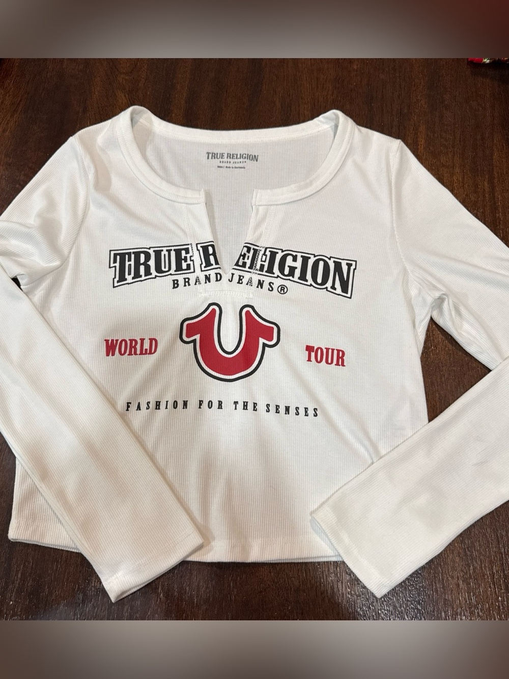 True Religion White Long-Sleeve Logo Top size small